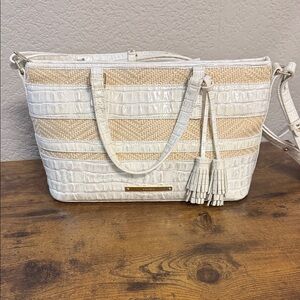 Brahmin White and Tan Textured Tote Bag